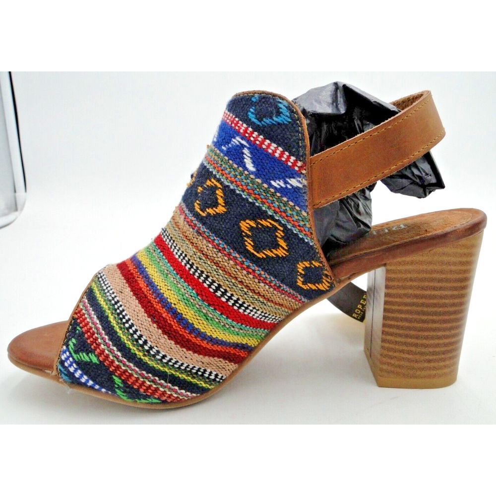 Roper Womens 6.5 Mika Aztec Tapestry Buckle Heel Sandal Slingback Leather New - Picture 7 of 16